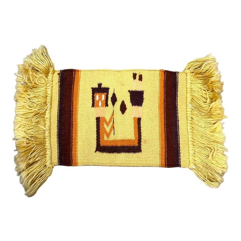 Handwoven Rectangular Small Rug Centerpiece Fringe 25x11 Yei Southwest Style SEE